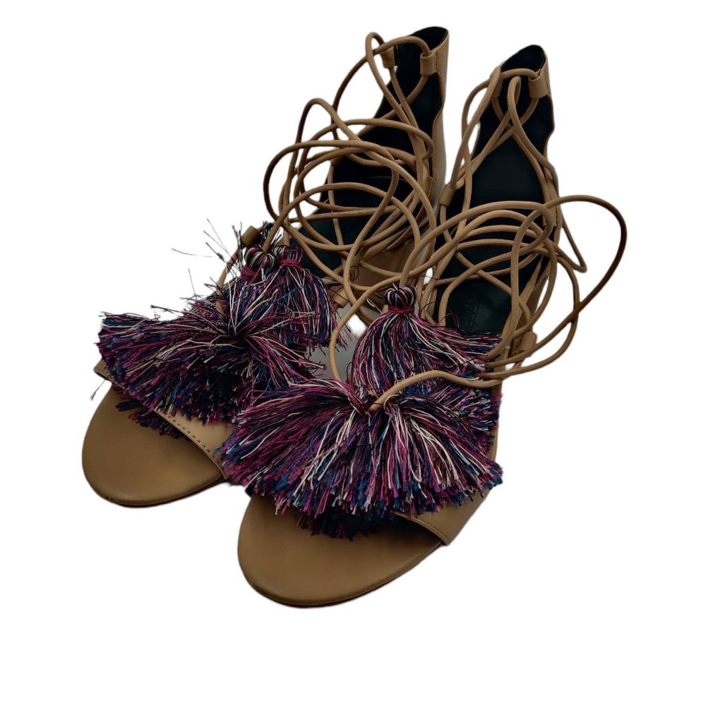 Rebecca Minkhoff Womens Tan Isla Tassels Wrap Around Lace Up Sandals Size 7.5M